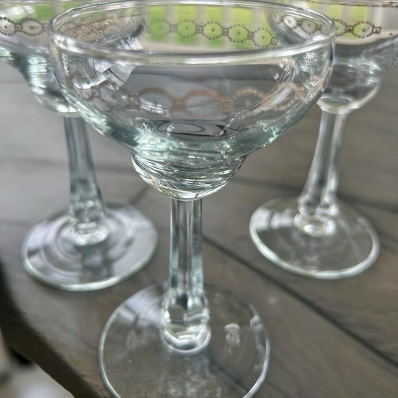 Vintage Heavy Crystal Champagne glass set of 5, gold Geo design, MCM, Cordials - Picture 9 of 9